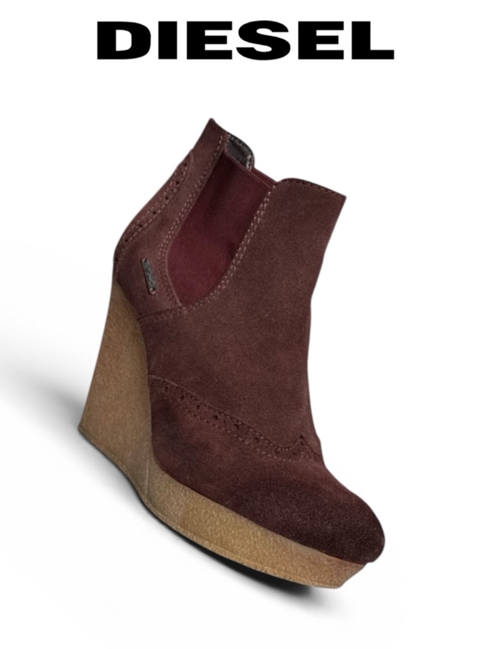 DIESEL DENVER WINEYARD VINE BORDEAUX SUEDE WEDGE BOOTIES PLATFORM ANKLE BOOTS